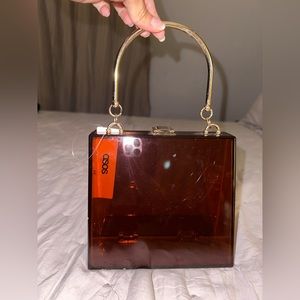 *BRAND NEW w/tag* ASOS brown mini hard plastic see thru mini bag. Gold details